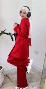 جاكيت سكرابس نسائي أحمر Wrap مع رباط خلفي